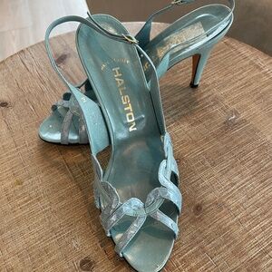 Halston Vintage 1970's Teal Sling Back Heals Women's Size 7.5